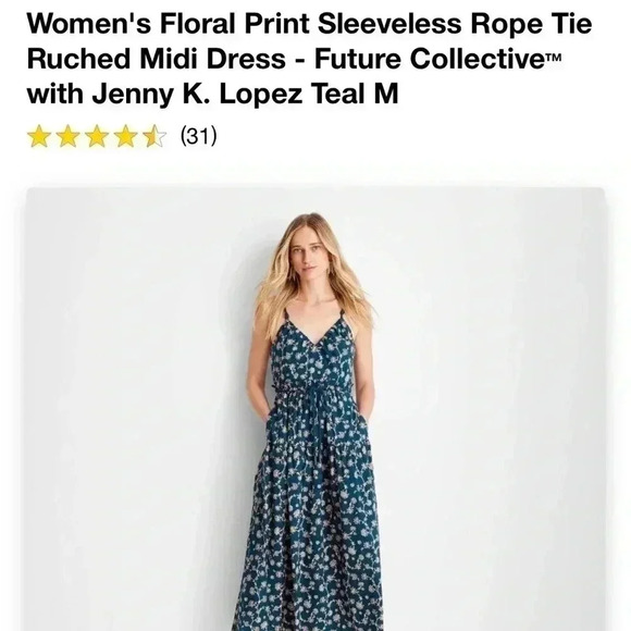NWT Floral Print Sleeveless Rope Tie Ruched Midi Dress - Future Collective Small - Picture 5 of 6